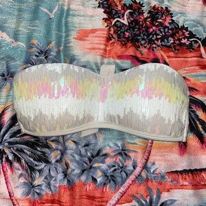 Miss Me Buckle Bandeau Bikini Top with Sequins Size S